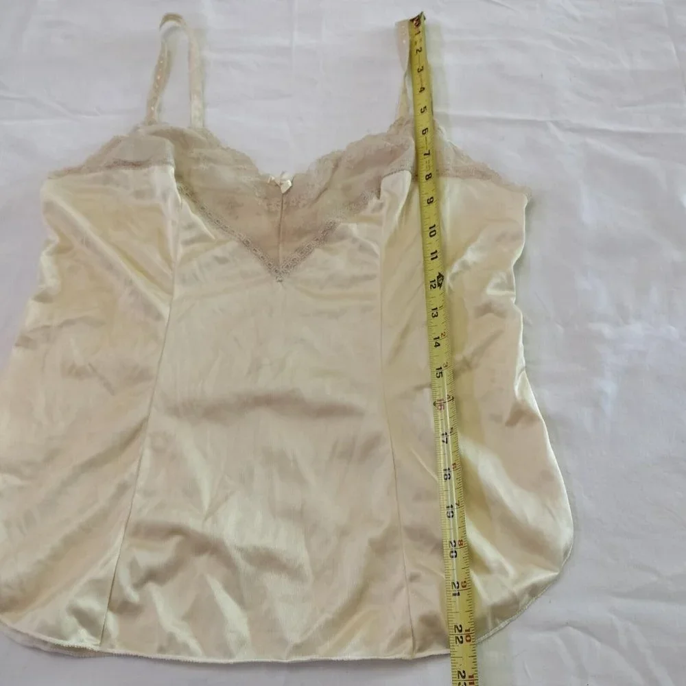 2/$20 Vintage Keyser Nylon Cami Pajama Top 34/S Lingerie Cream Beige Made in USA